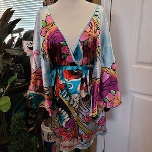 Women's Ed Hardy kimono style dress sexy rocker small rocker small